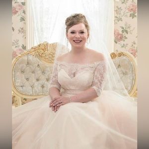 Tara Keely by Lozaro Blush Pink Wedding Dress with Custom belt and Veil